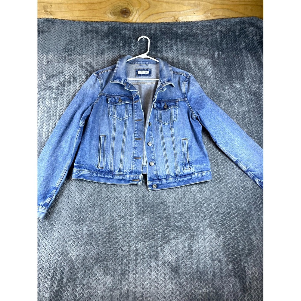 LOFT Trucker Jacket Womens L Blue Denim Cotton Medium Wash Collared Button Front